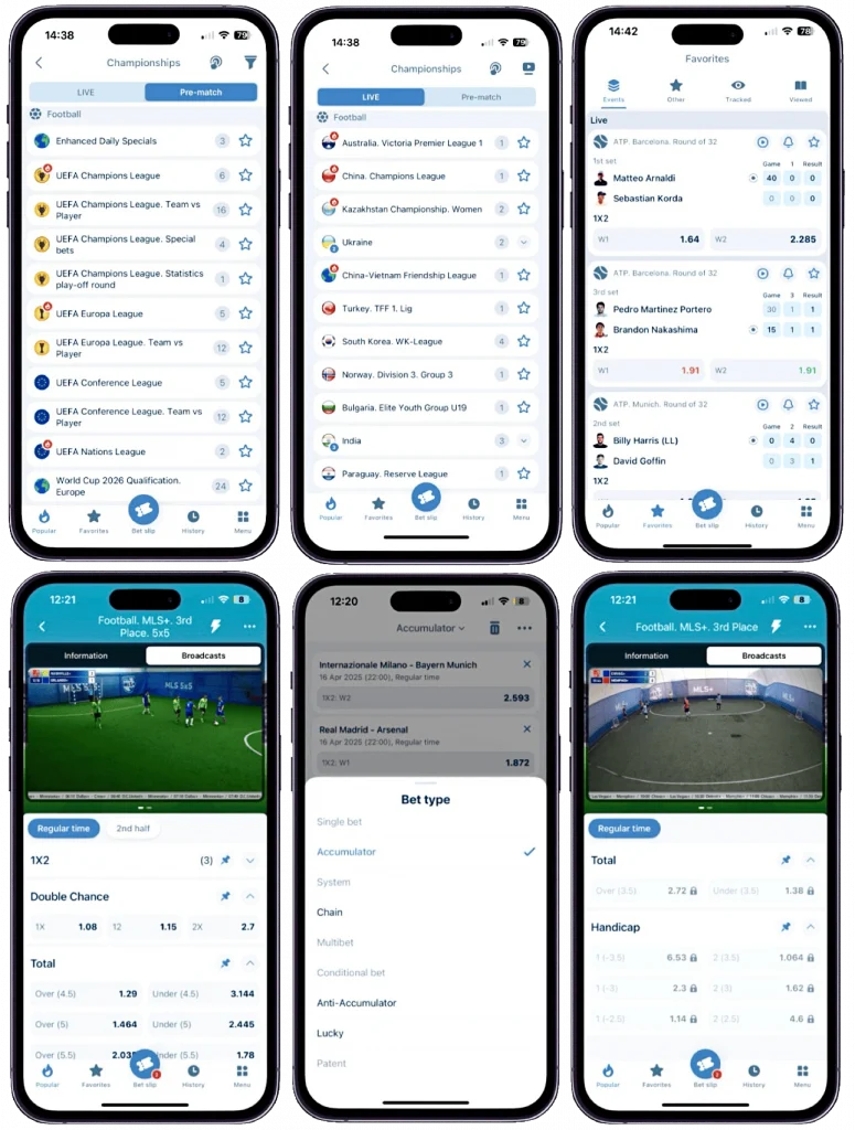 1xBet app interface screenshot